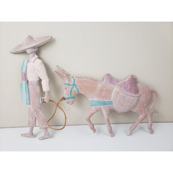 Home Interior Cast Iron Southwest Man Sombrero Donkey Folk Art Mexican Burro - Picture 1 of 8